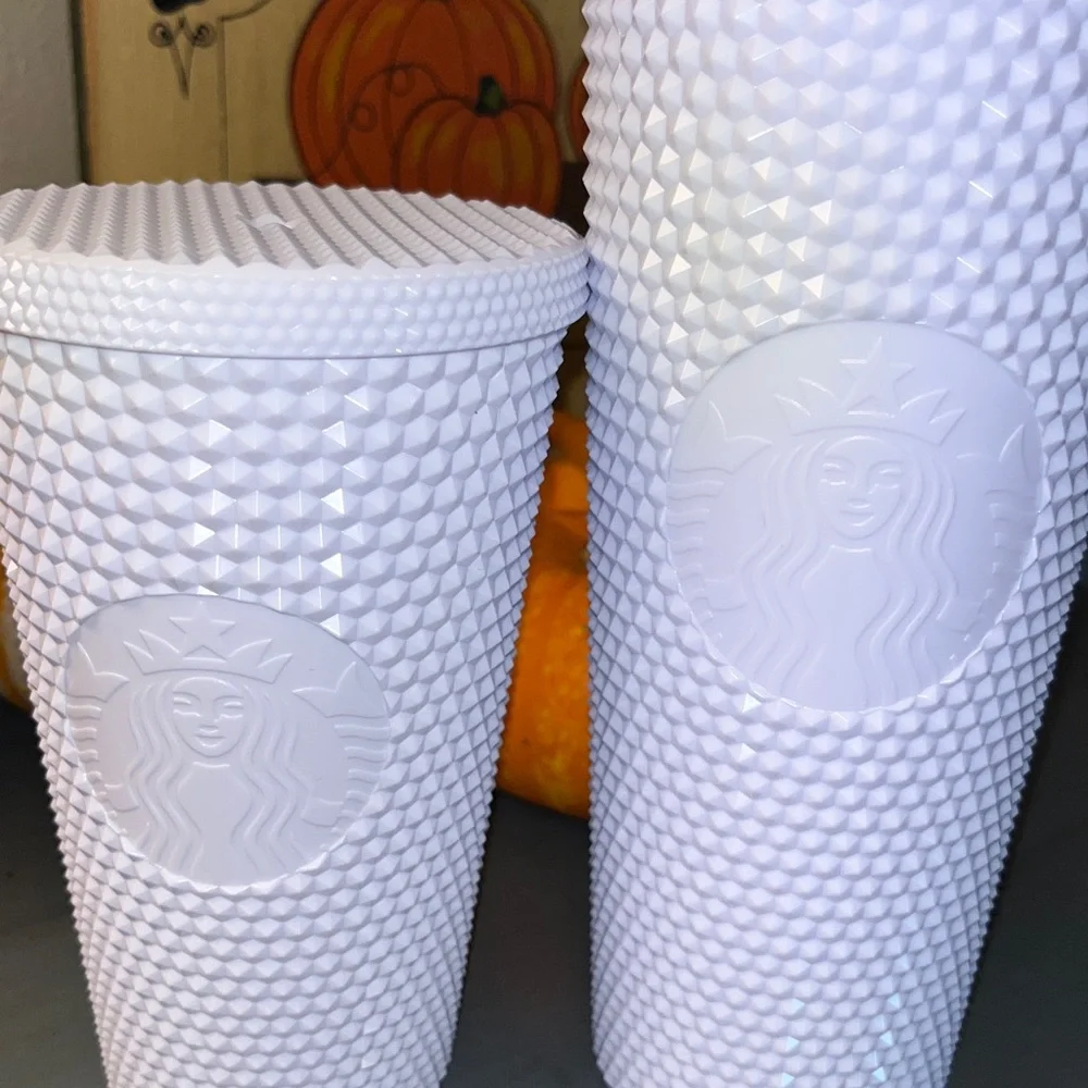 STARBUCKS SPRING 2024 WHITE STUDDED BLING VENTI & GRANDE 24oz / 16oz TUMBLER DUO